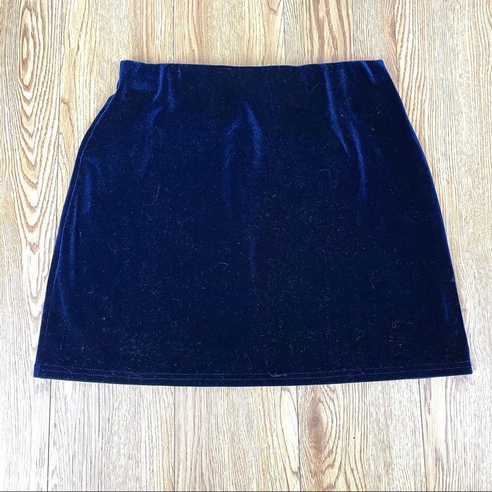 Vintage Lukly Blue Velvet Mini Skirt Size L